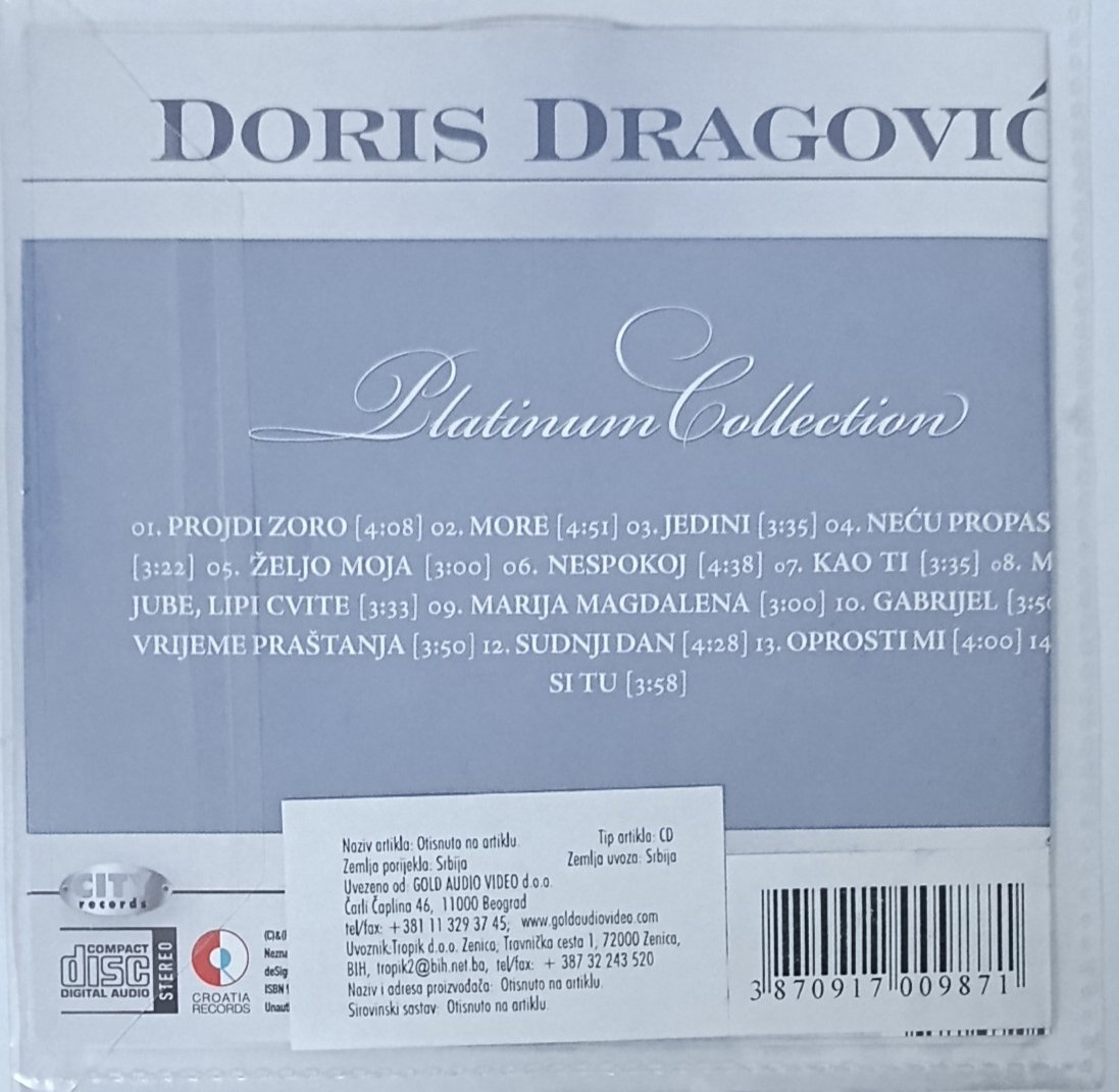 Doris Dragović Platinum Collection CD zadnja strana omota spisak pjesama