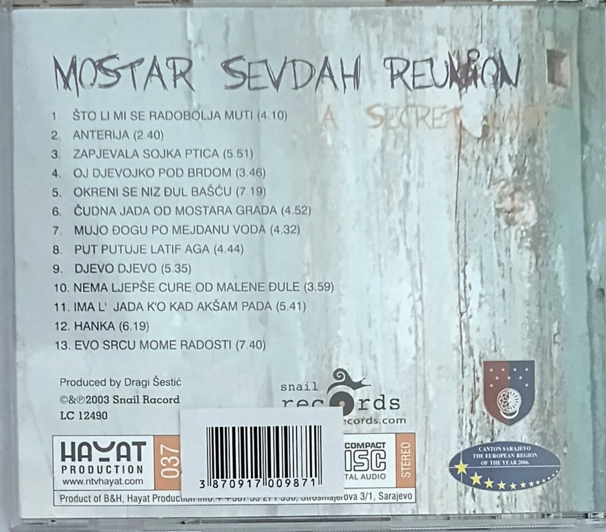Mostar Sevdah Reunion A Secret Gate CD zadnja strana omota spisak pjesama